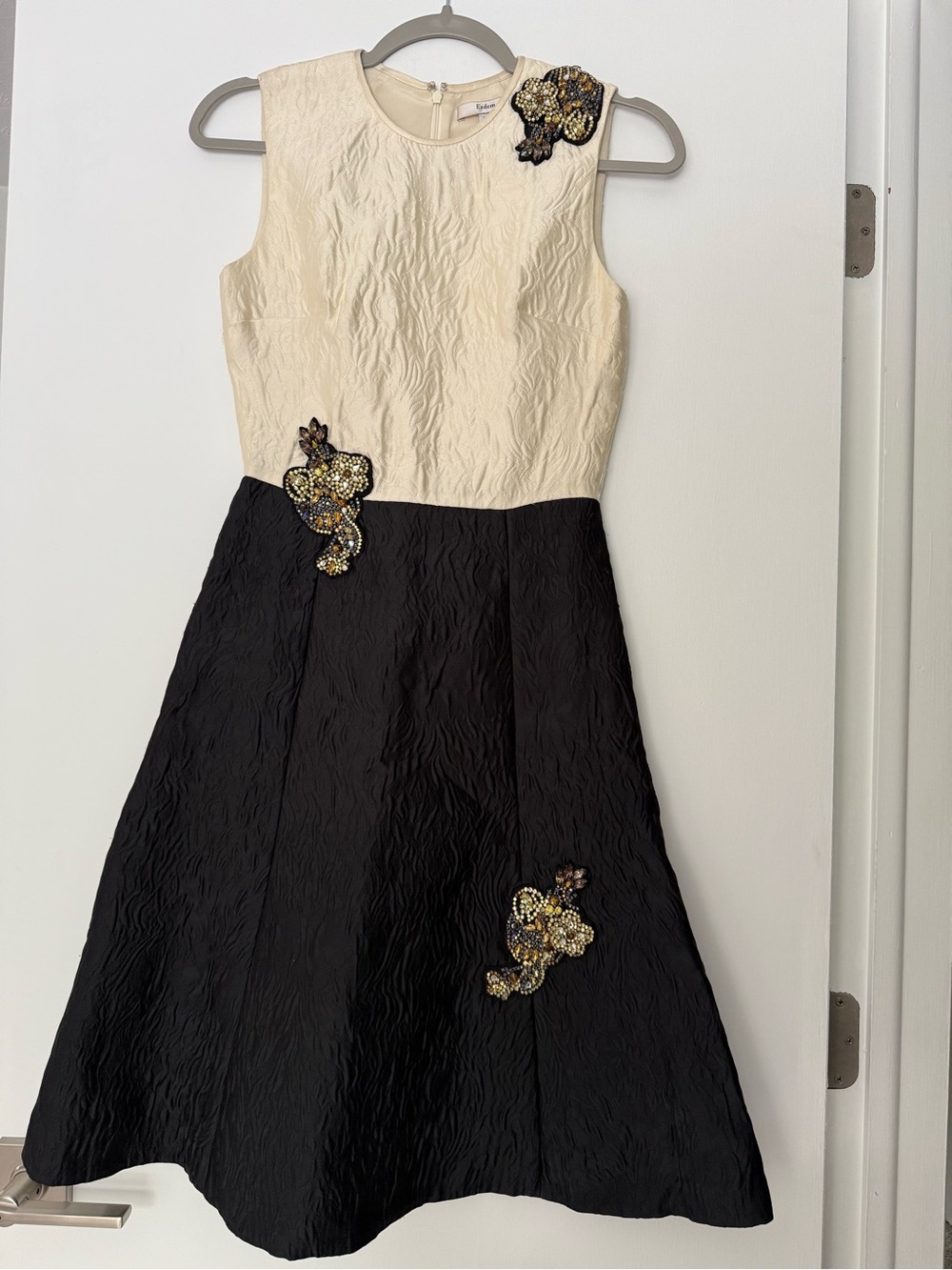 Erdem Women’s Enora Embellished Ivory and Black Dress w/Jewel Appliqués Size 2